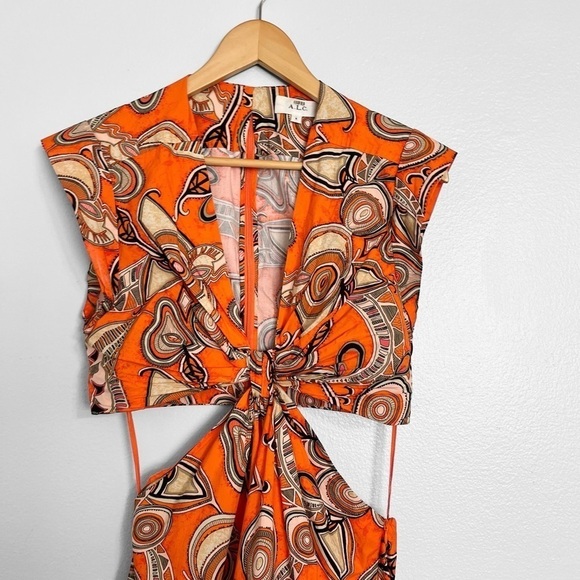 A.L.C Alexandria Orange Printed Statement Iconic Style Cutout Midi Dress - Picture 4 of 15